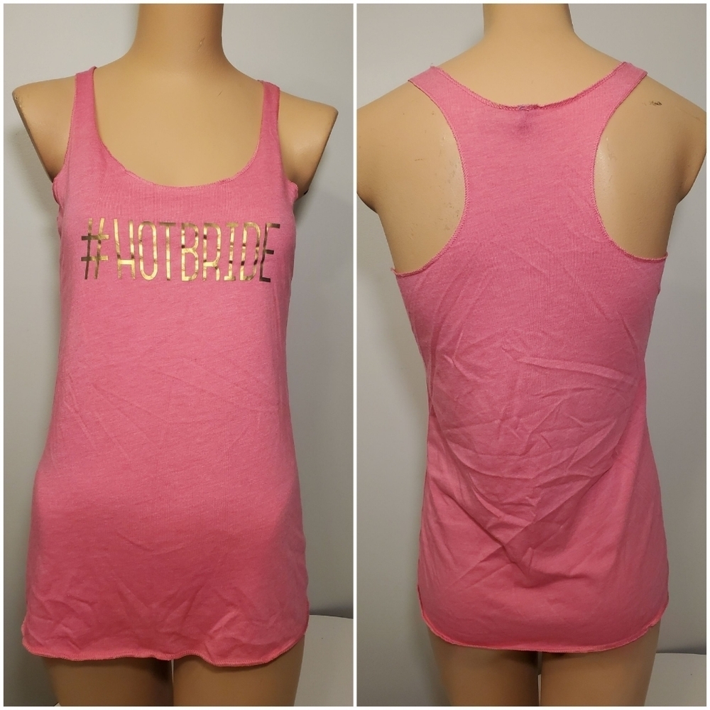 New Next Level Apparel #HOT BRIDE Pink tank w/gold - Picture 1 of 7